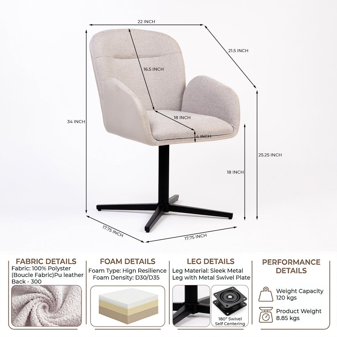 Boucle Siko Dining Chair with Metal- Swivel