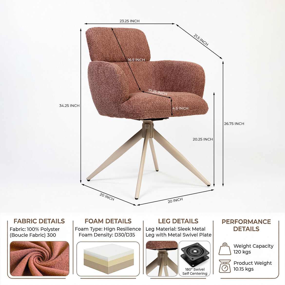 Boucle Babad Dining Chair with Metal- Swivel