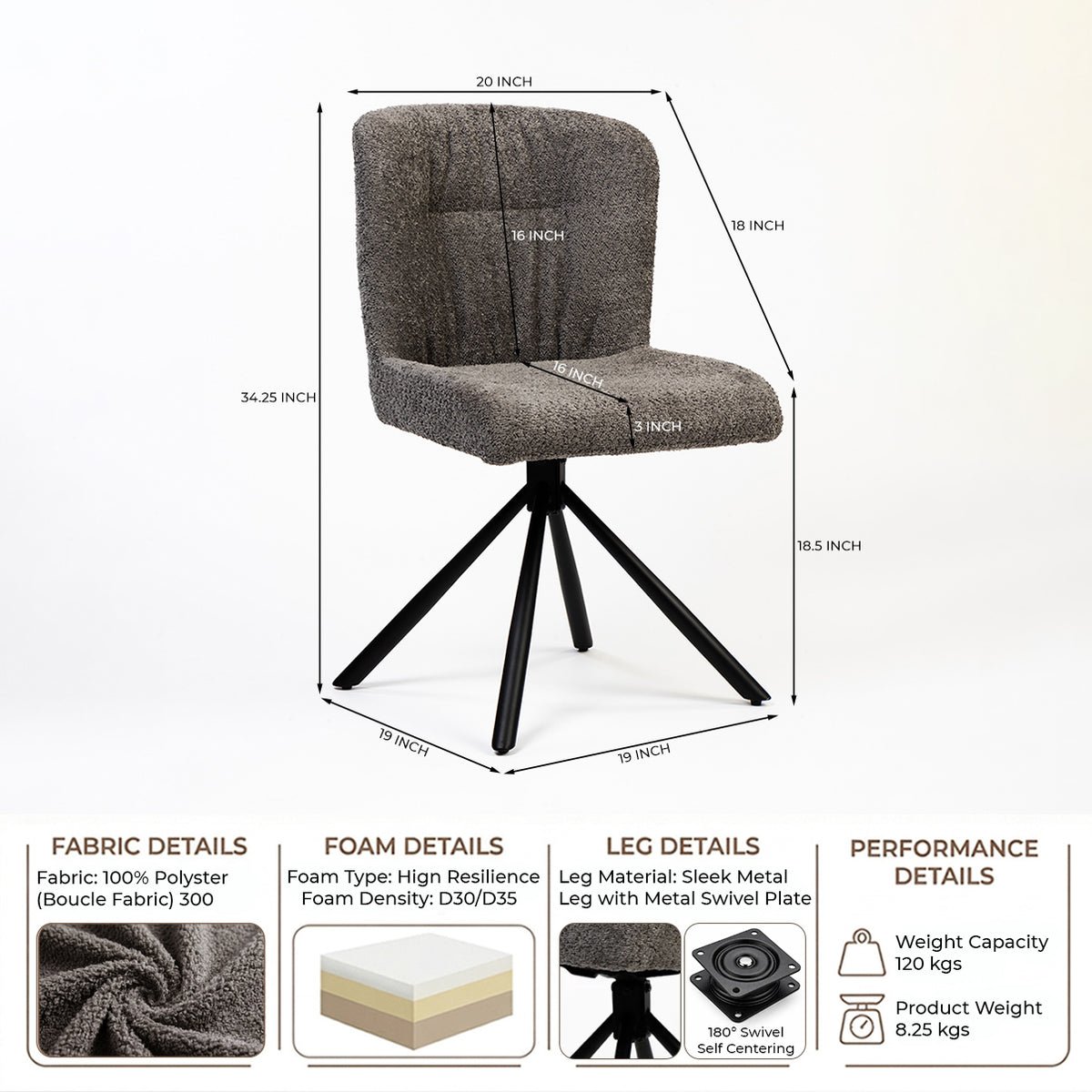 Boucle Jade Dining Chair with Metal- Swivel