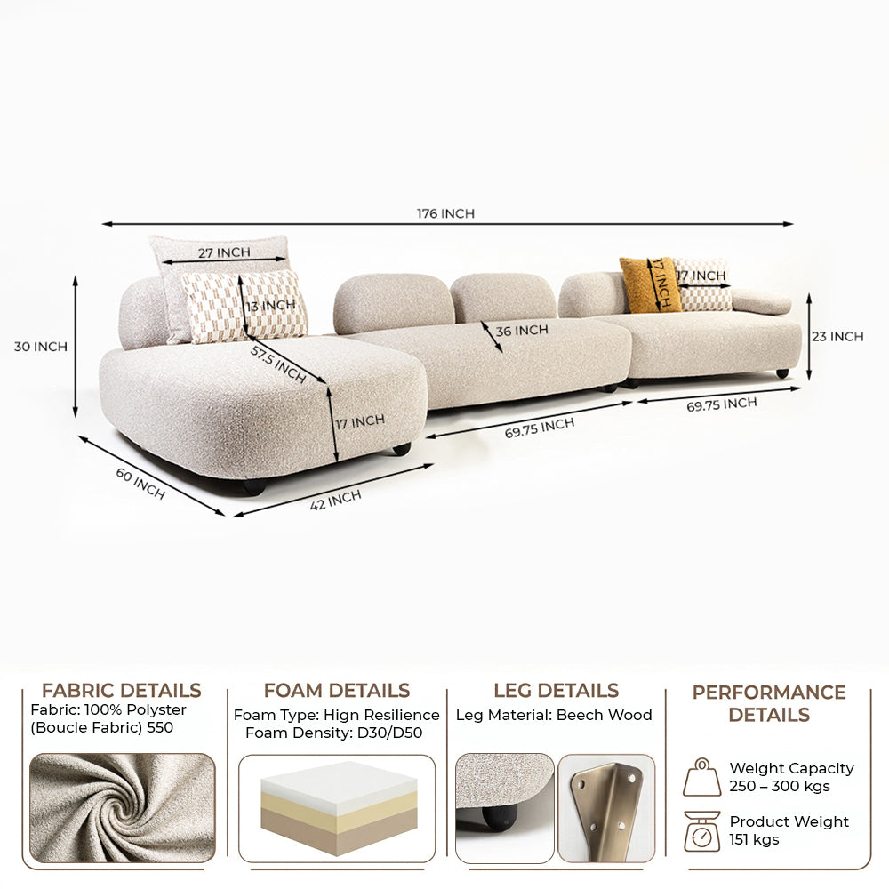 Laughy Boucle 5 Seater Sofa Set