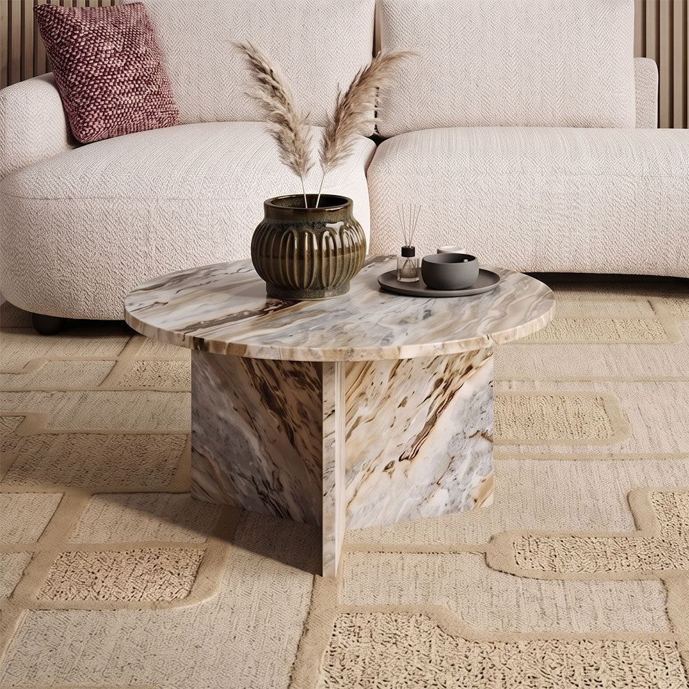 Marble Drift Butterscotch Round Coffee Table - Big