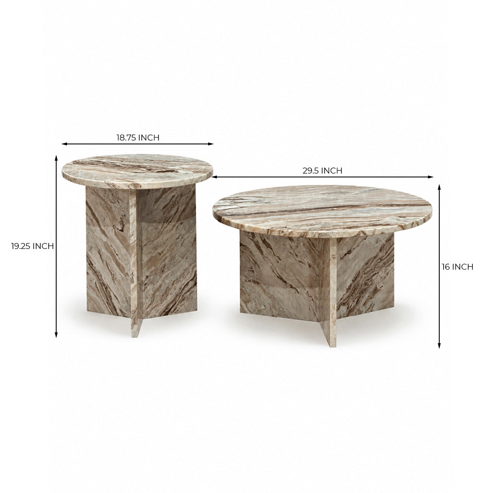 Marble Drift Butterscotch Round Coffee Table Set of 2