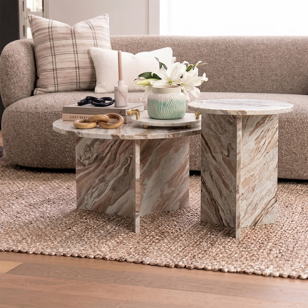 Marble Drift Butterscotch Round Coffee Table Set of 2
