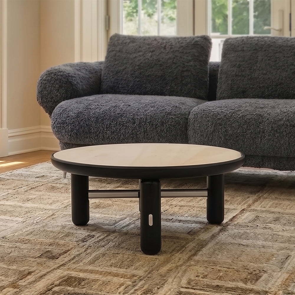 Bette Ceramic Cream Round Coffee Table With Metal - Large