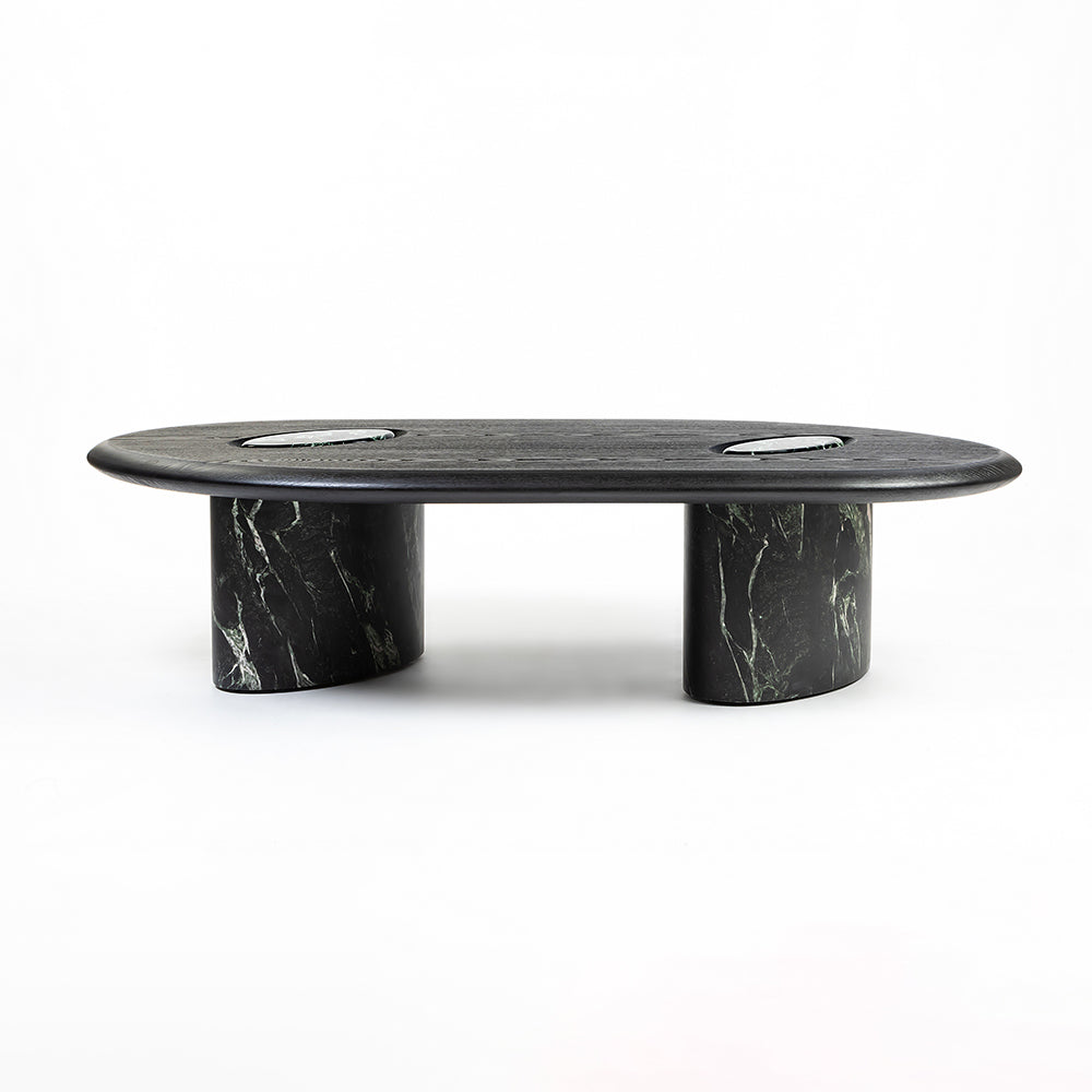 MDF Black Coffee Table with Wooden Base Set of 2