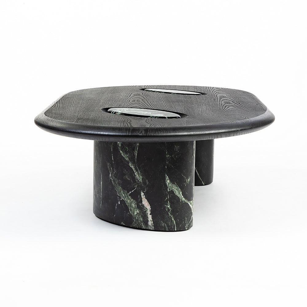 MDF Black Oval Coffee Table with Wooden Base - Large