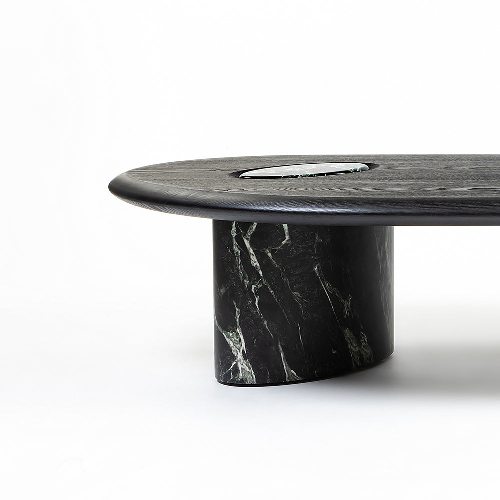MDF Black Oval Coffee Table with Wooden Base - Large