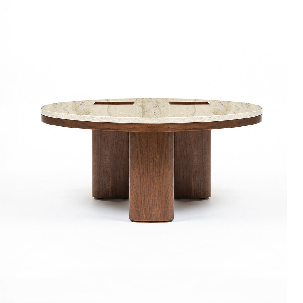 Oduke Beige Marble Coffee Table with Wooden Legs Set of 2