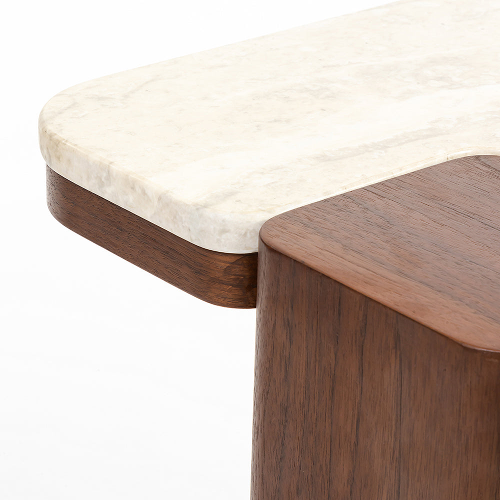 Oduke Beige Marble Square Coffee Table with Wooden Legs - Small