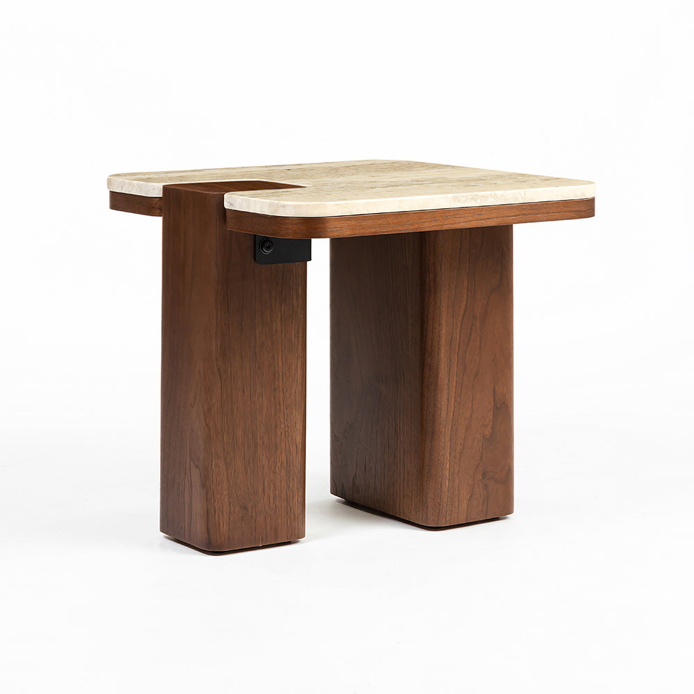 Oduke Beige Marble Square Coffee Table with Wooden Legs - Small