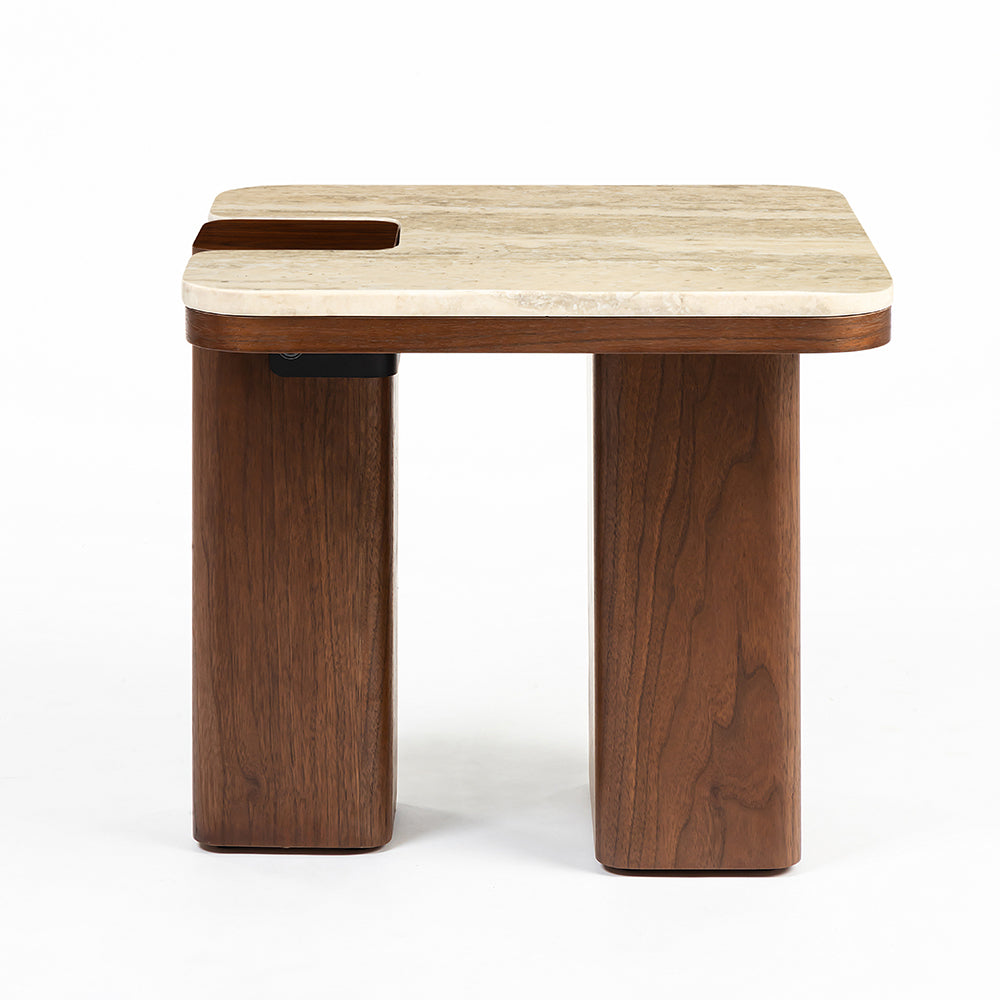 Oduke Beige Marble Square Coffee Table with Wooden Legs - Small