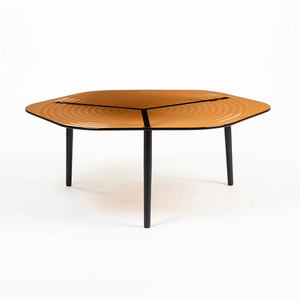 Berlin Glass Hexagon Coffee Table with Metal Base - Large