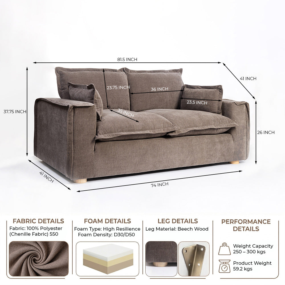 Chenille Fergie 2-Seater Sofa - Bracken