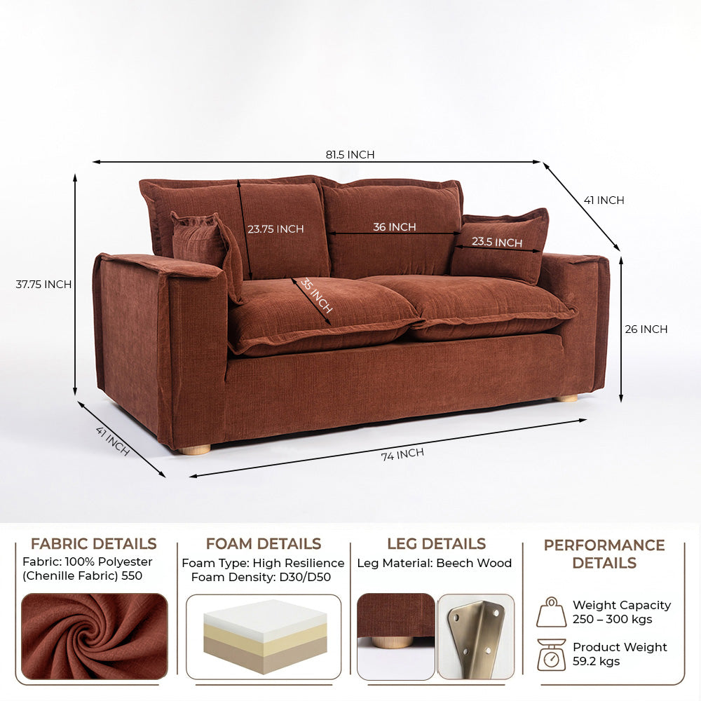 Chenille Fergie 2-Seater Sofa - Berry