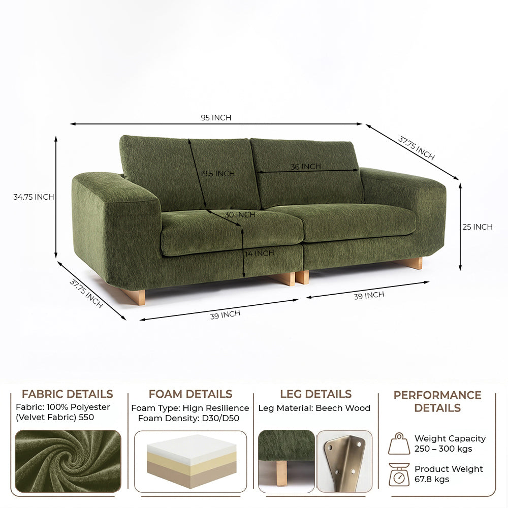 Velvet Kiko 2-Seater Sofa - Forest