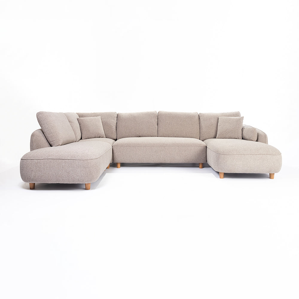 Chenille Cantil 6-Seater Sofa - Stone