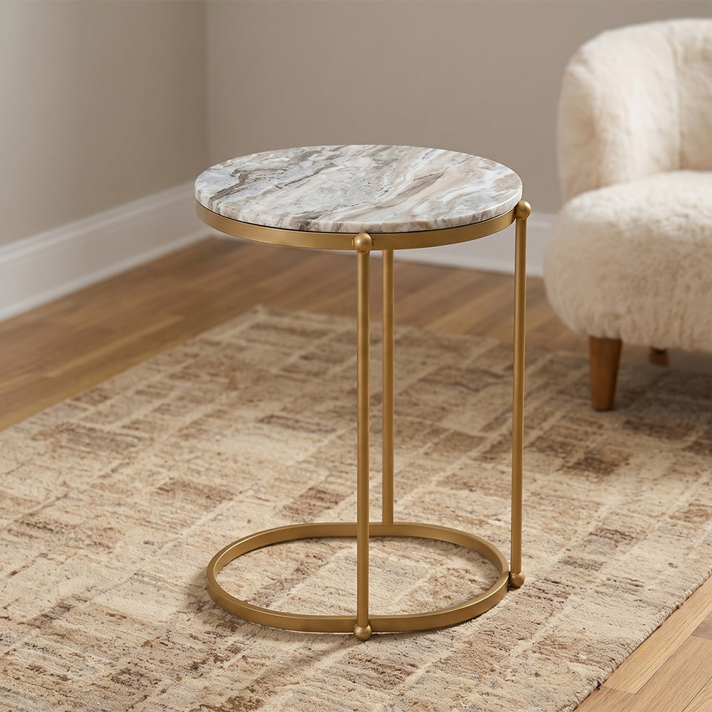 Griff C-Shaped Toronto Marble Table with Metal