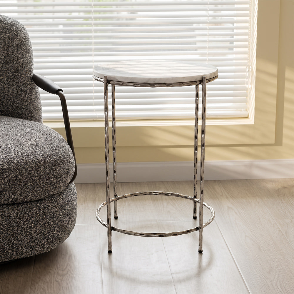Kehlani White Marble Side Table with Metal