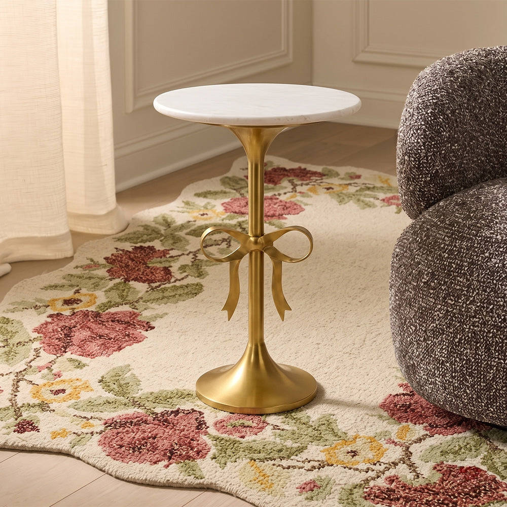 Pixie Bow Marble Side Table with Metal