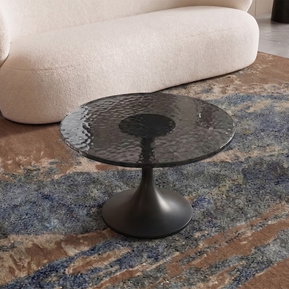 Yemi Casted Glass Black Aluminum Round Coffee Table - Large