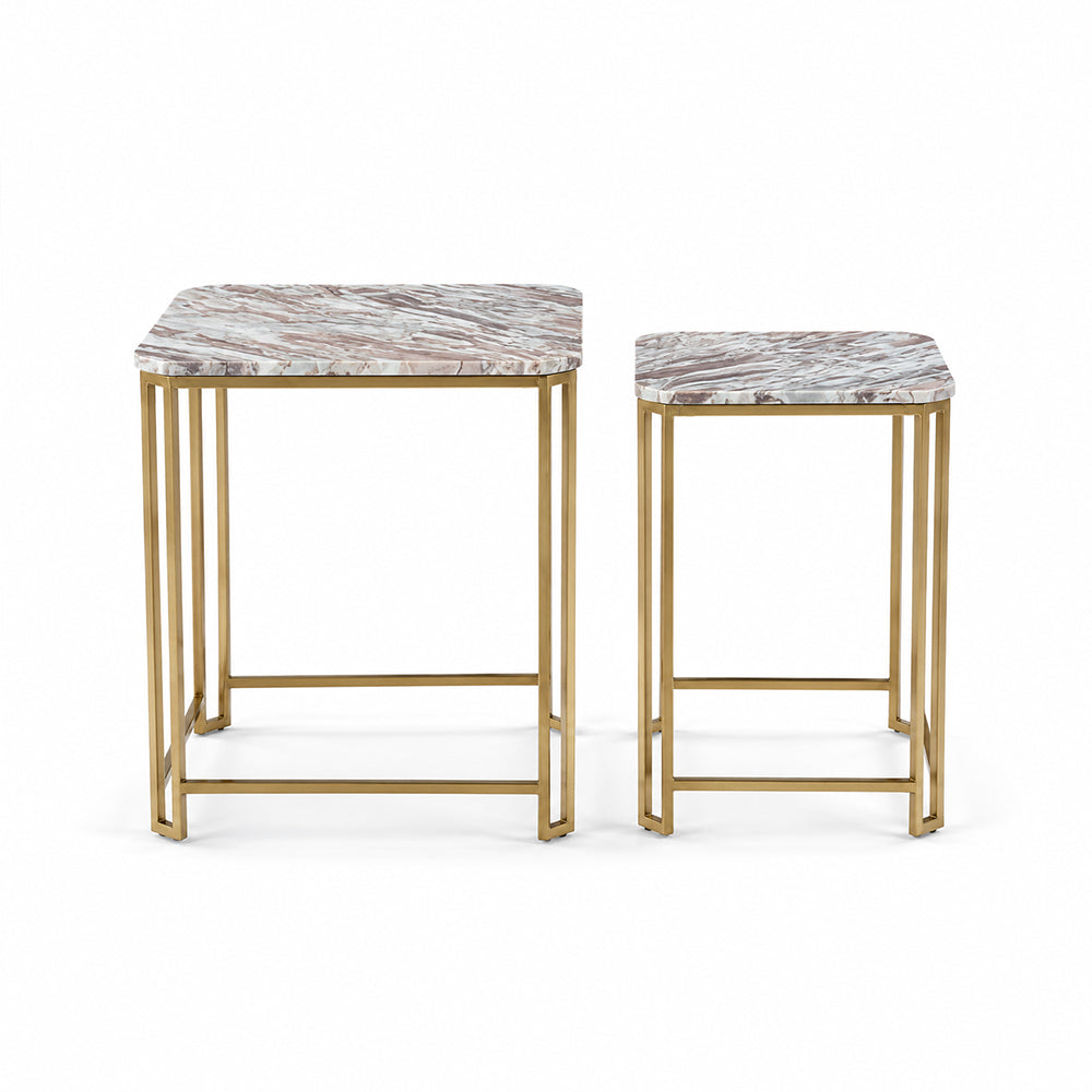 Xavi Marble Side Table with Metal Set of 2