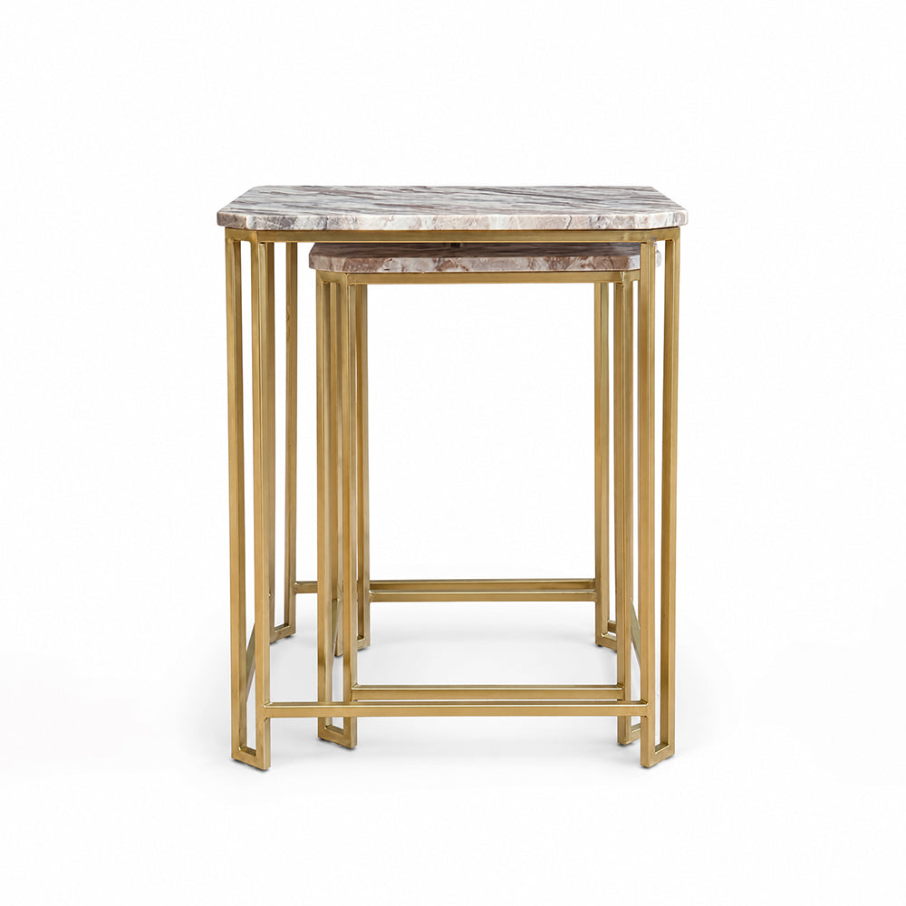 Xavi Marble Side Table with Metal Set of 2
