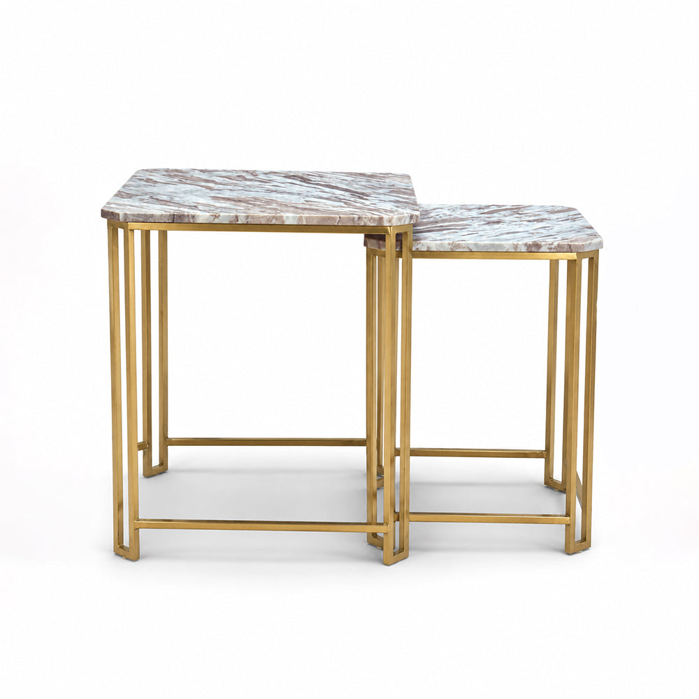Xavi Marble Side Table with Metal Set of 2