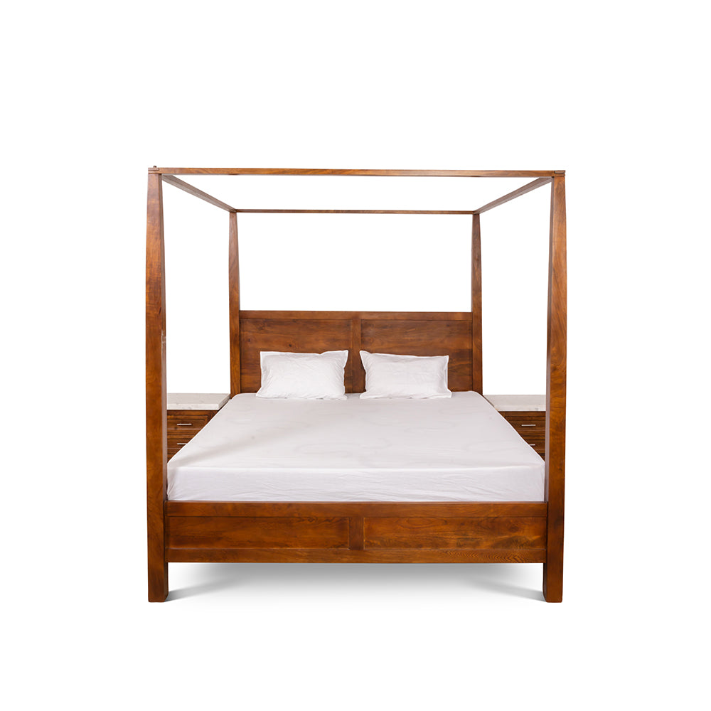 Aziz Mango Wood Poster Bed - Bed Bed + 1 Bed Side Bed + 2 Bed Side
