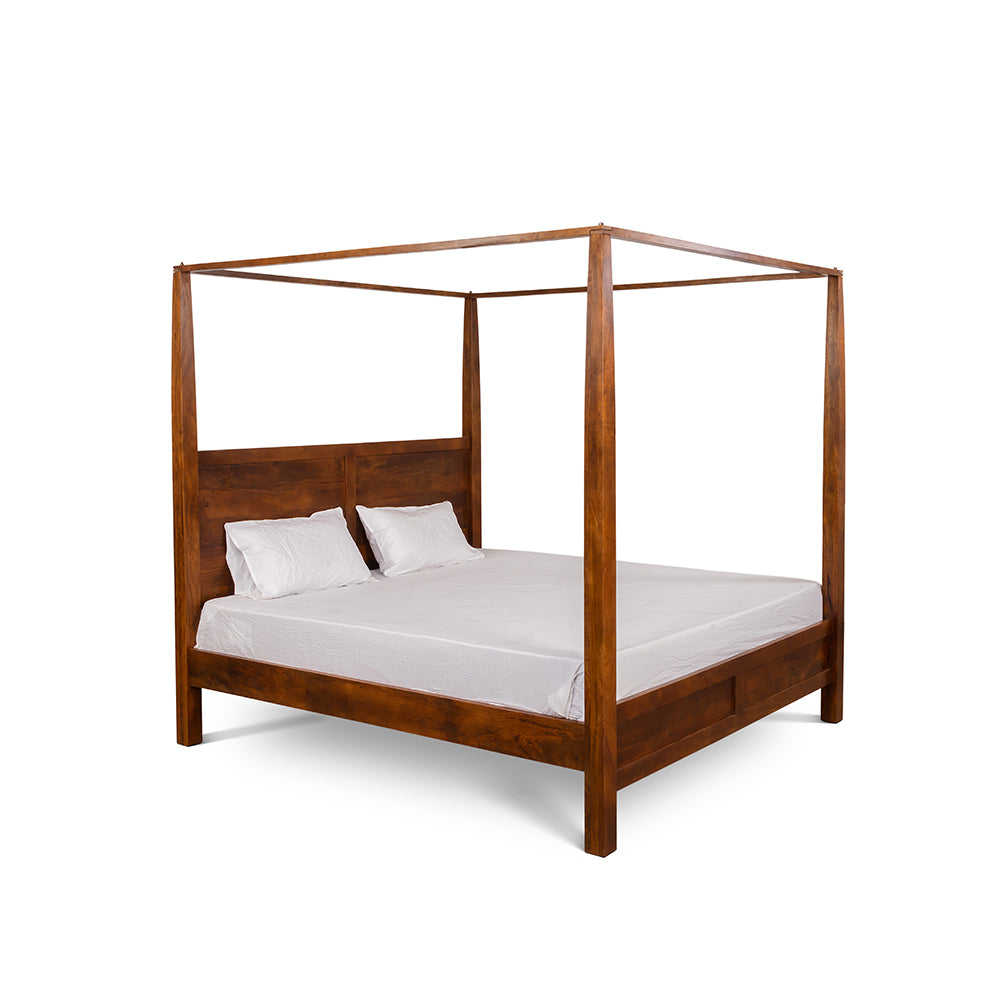Aziz Mango Wood Poster Bed - Bed Bed + 1 Bed Side Bed + 2 Bed Side