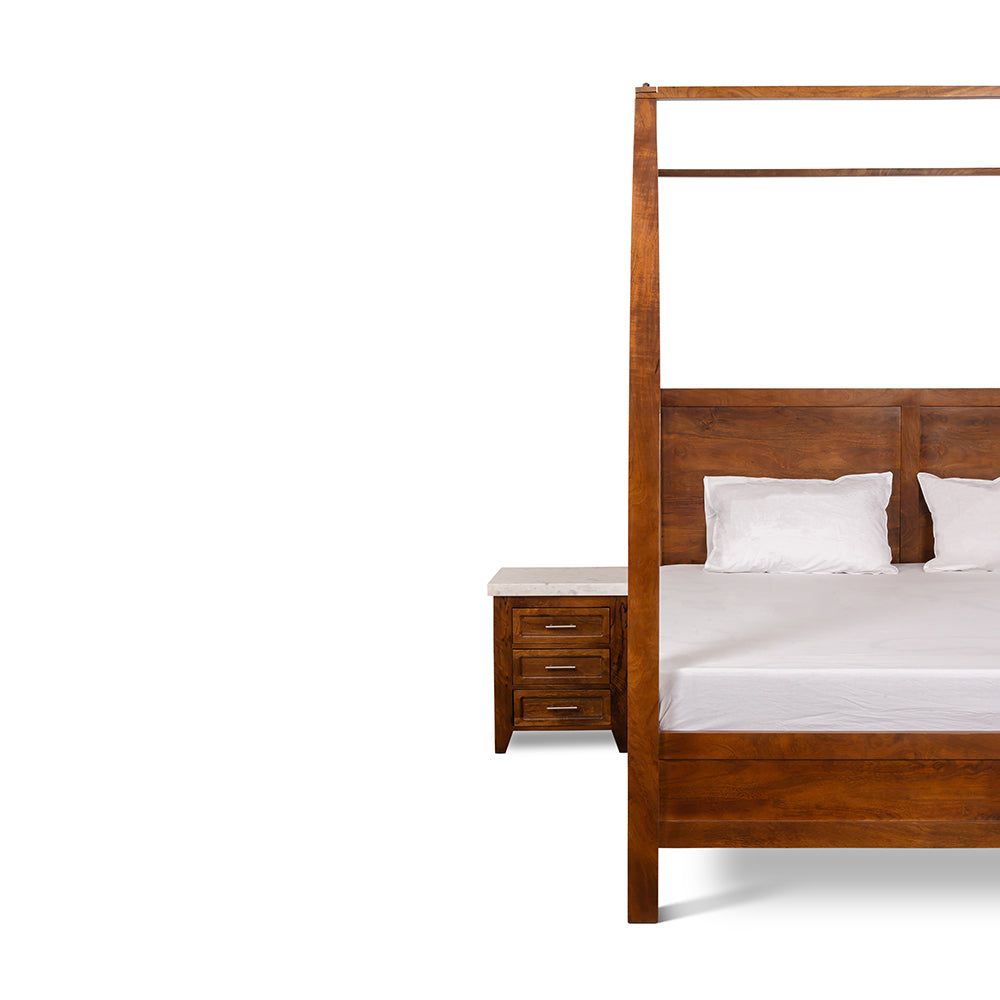 Aziz Mango Wood Poster Bed - Bed Bed + 1 Bed Side Bed + 2 Bed Side