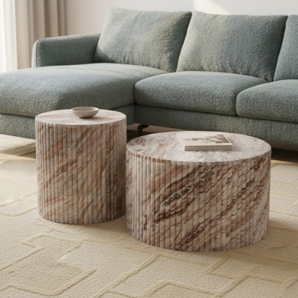 Fruta Marble Round Coffee Table Set of 2