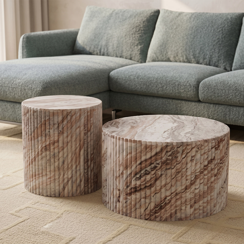 Fruta Marble Round Coffee Table Set of 2