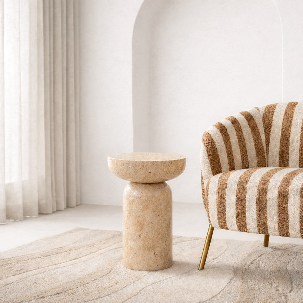 Lauv Circular Accent Table - Travertine Marble