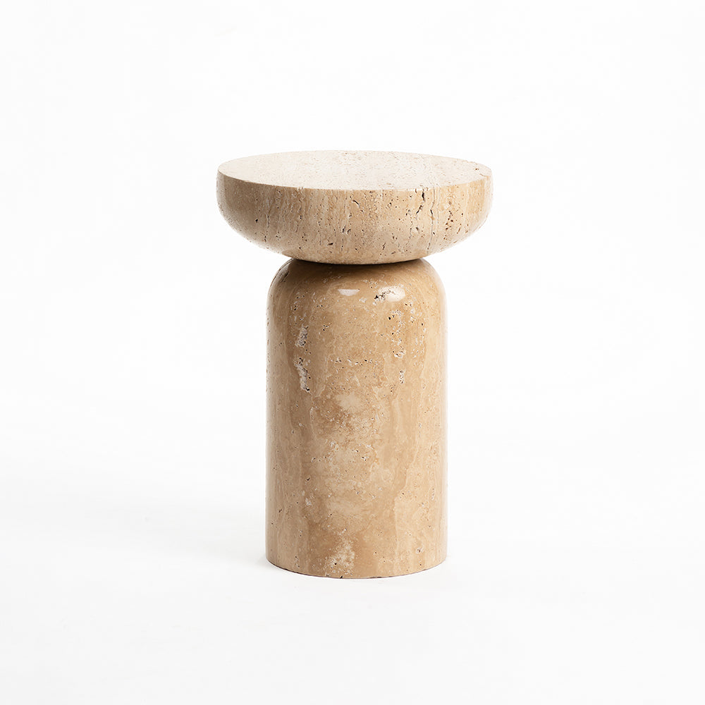 Lauv Circular Accent Table - Travertine Marble