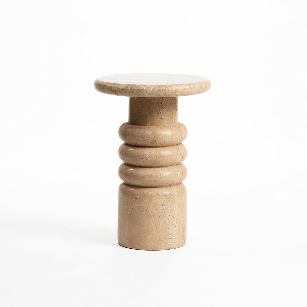 Saba Circular Travertine Accent Table