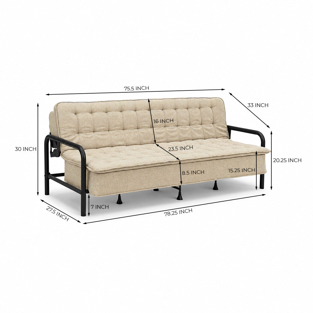 Tufted Convertible 3 Seater Sofa Cum Bed - Brown