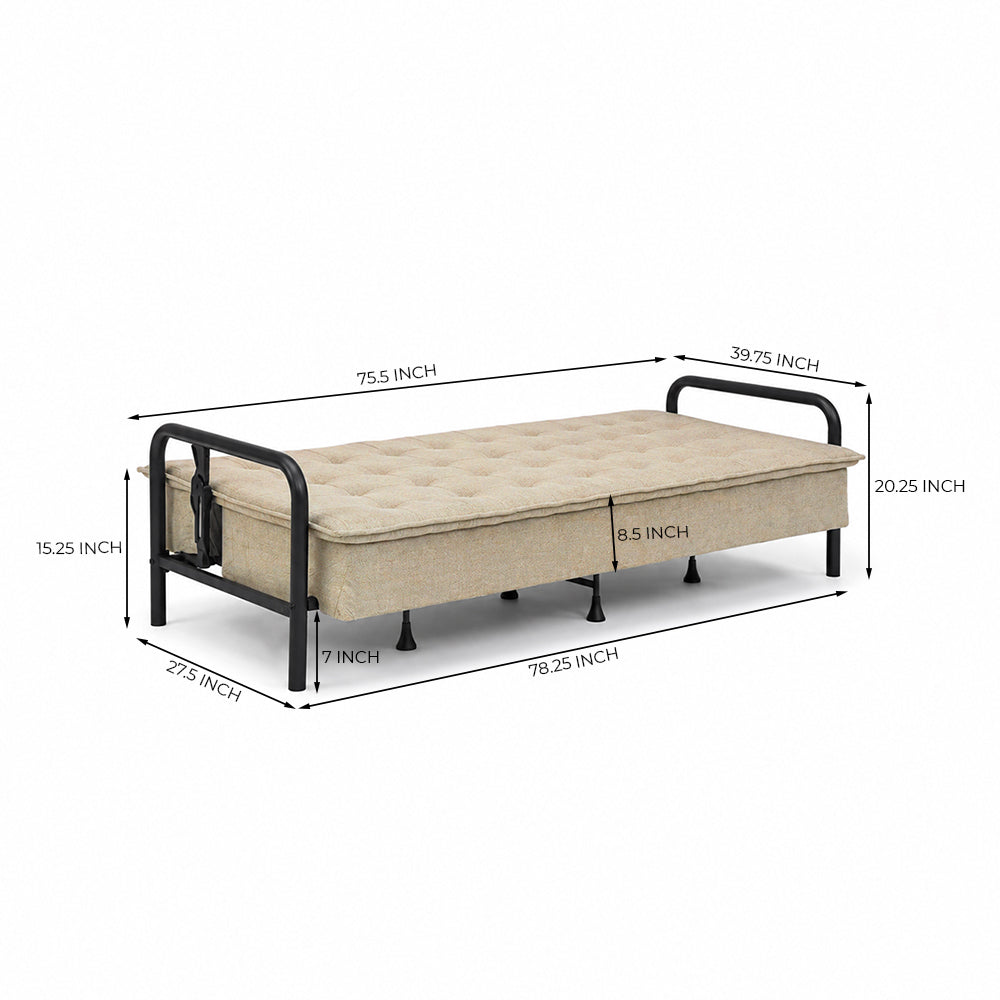 Tufted Convertible 3 Seater Sofa Cum Bed - Brown