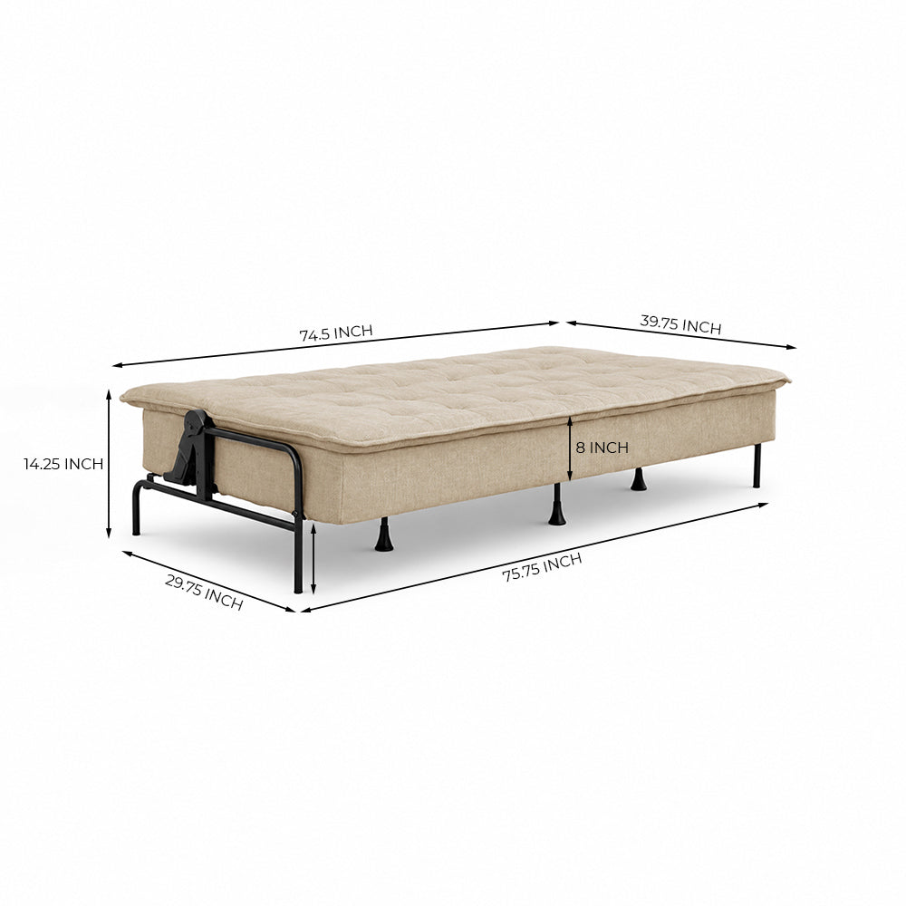 Space-Saving Armless 3 Seater Sofa Cum Bed - Brown