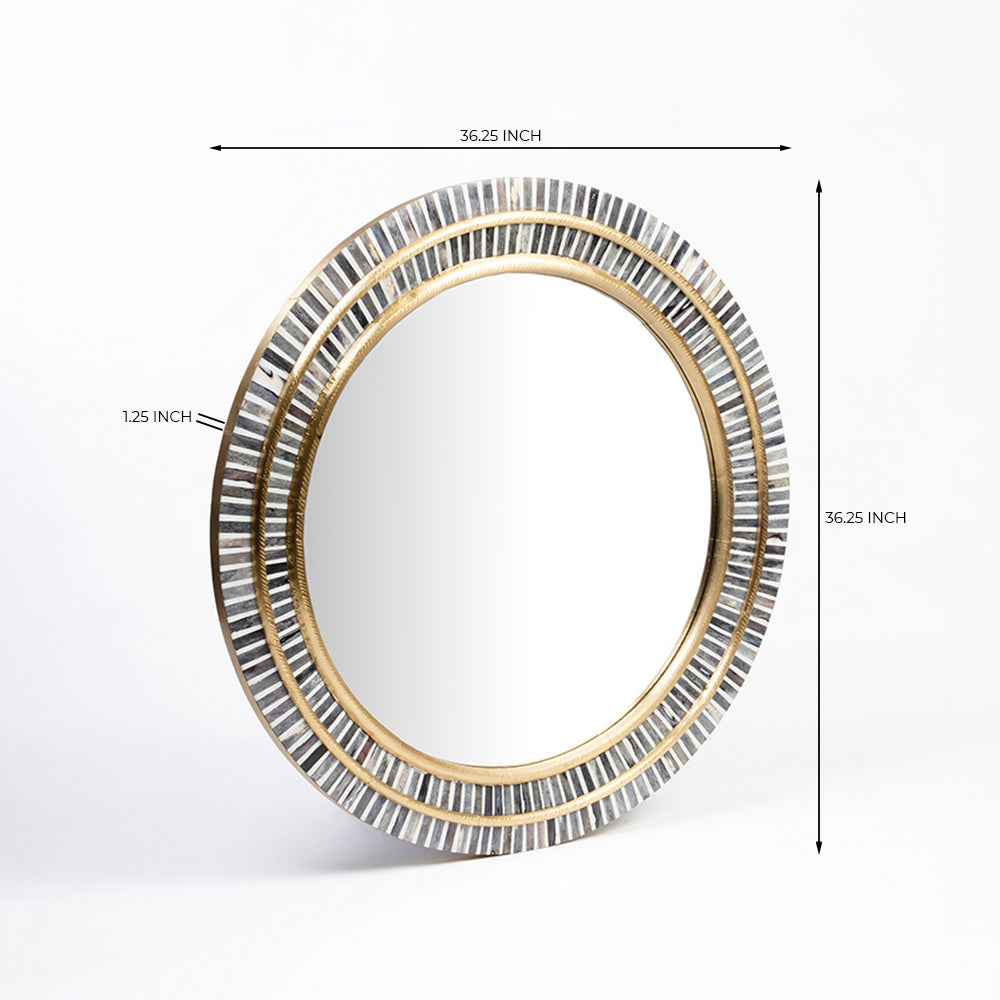 Mahalia Circular Grey Gold Bone Inlay Mirror
