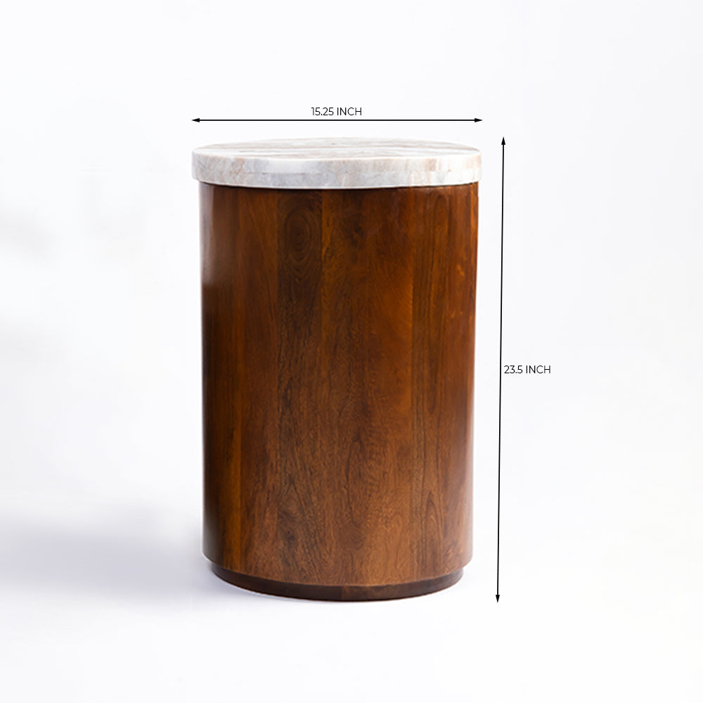 Ryn Mango Wood Side Table with Sawar Marble