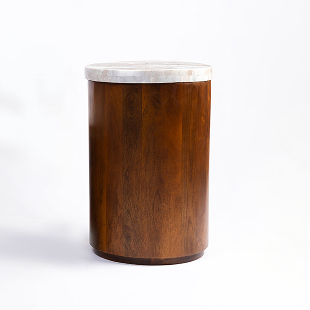 Ryn Mango Wood Side Table with Sawar Marble