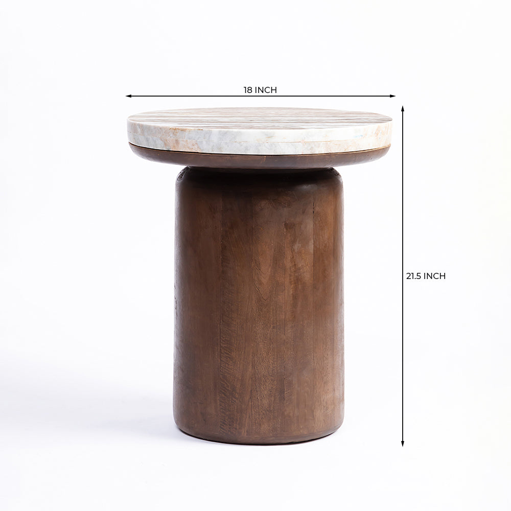 Omar Sawar Marble Round Coffee Table with Wood Base - Small