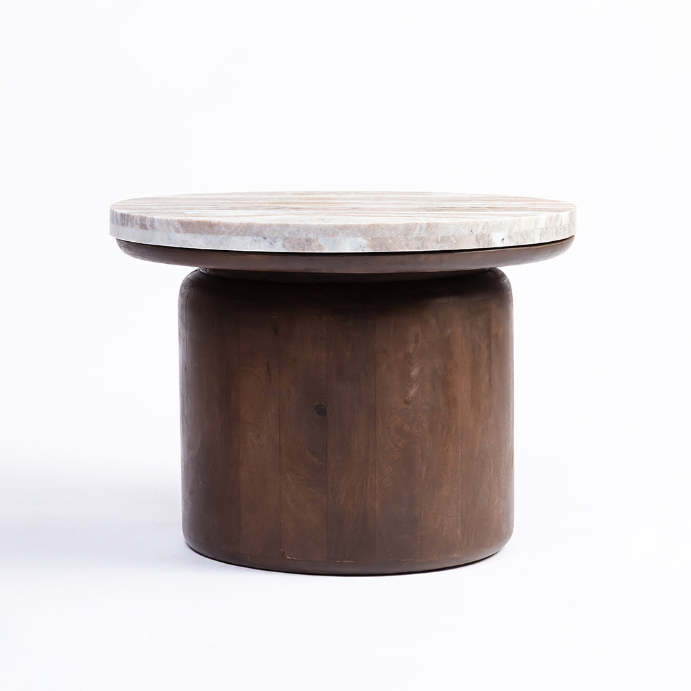 Omar Sawar Marble Round Coffee Table with Wood Base - Large
