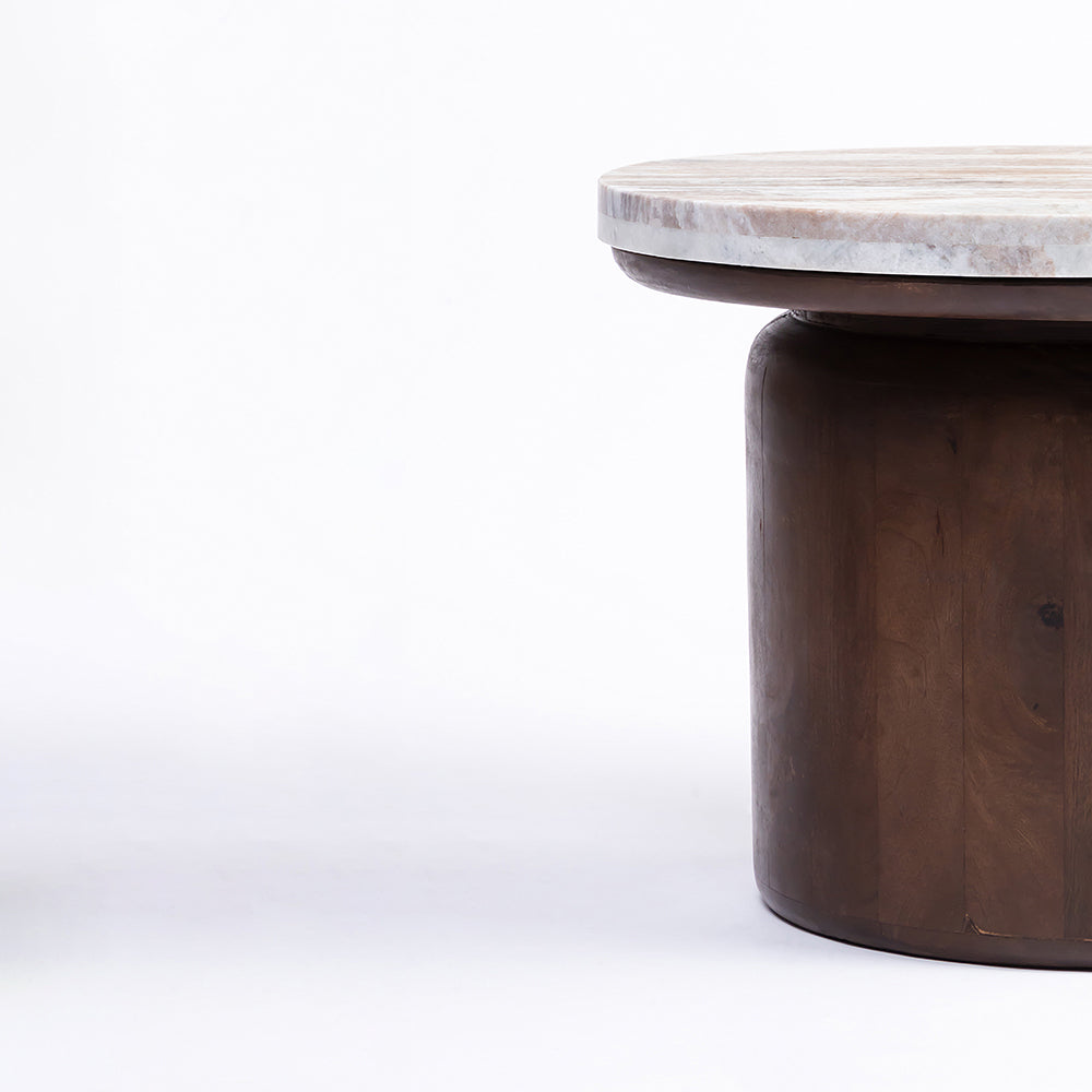 Omar Sawar Marble Round Coffee Table with Wood Base - Large