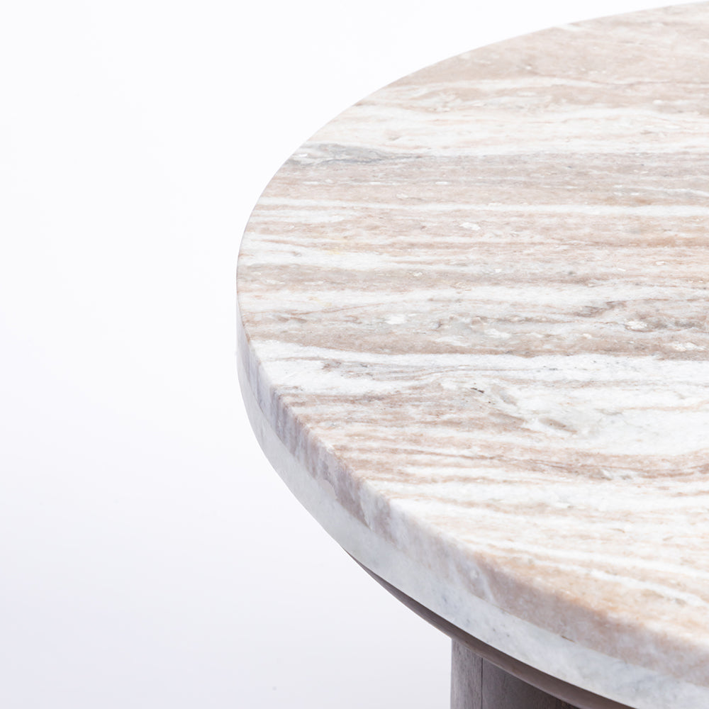 Omar Sawar Marble Round Coffee Table with Wood Base - Small