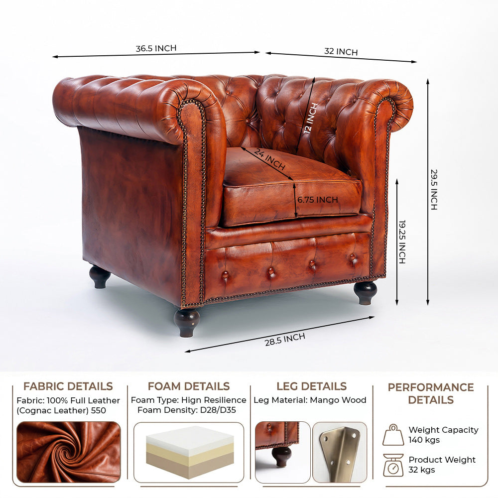 Phoebe Full Leather 1 Seater Sofa