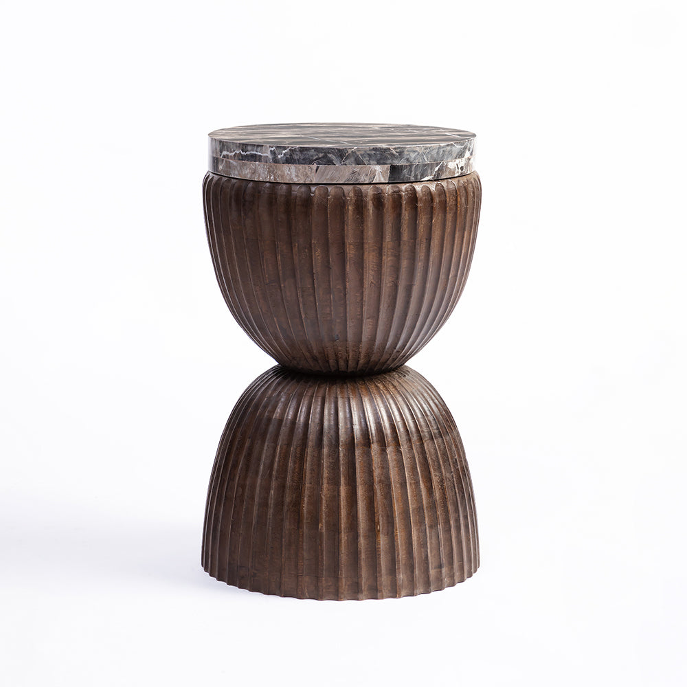 Gracie Mango Wood Side Table with Cappuccino Marble