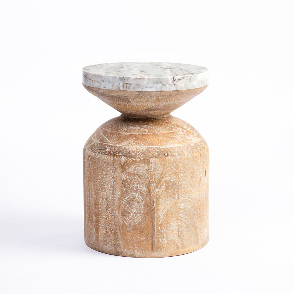 Fletcher Mango Wood Side Table with Sawar Marble