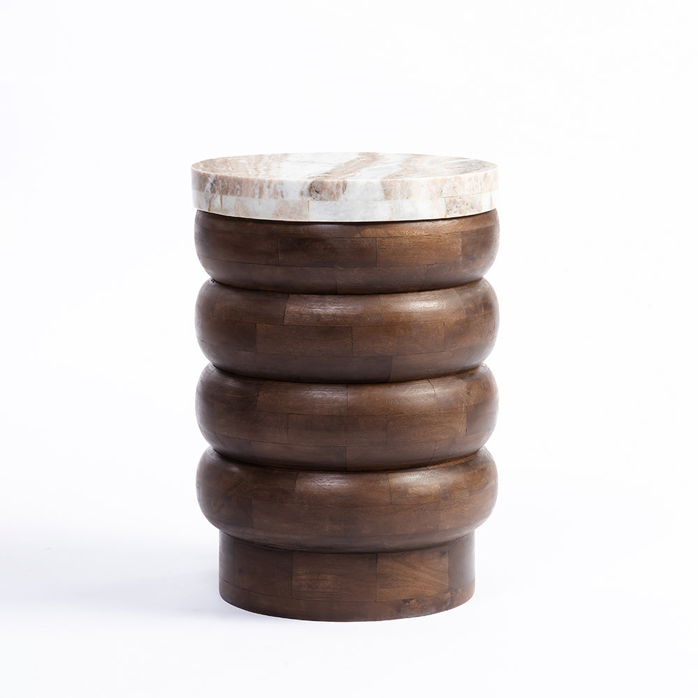 Samia Mango Wood Side Table with Sawar Marble