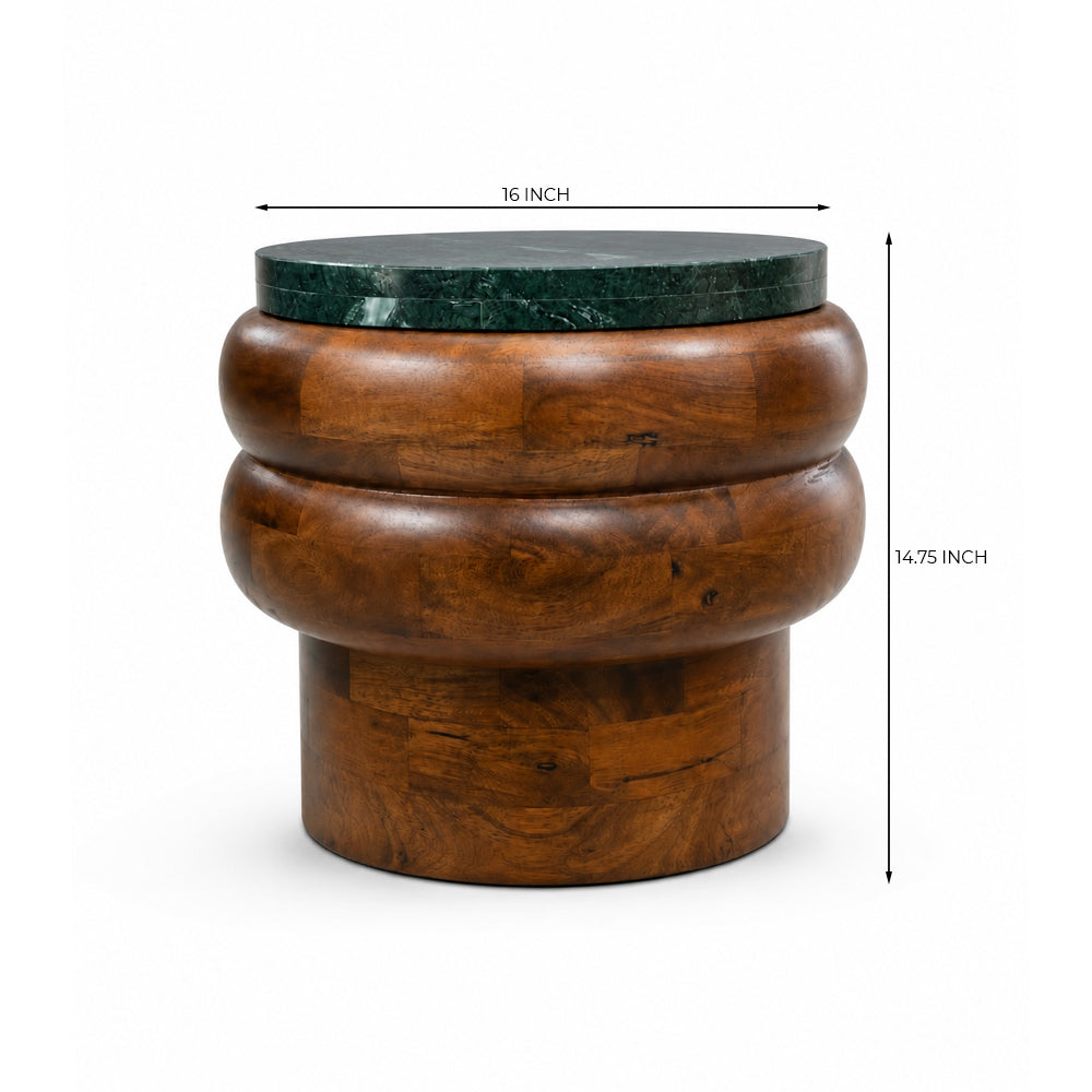 Sylvan Mango Wood Side Table with Green Marble